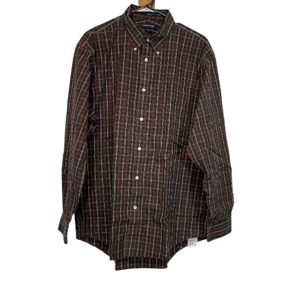 Lands End Brown & Red Striped Long Sleeve Button Down Shirt Size 17-35 - Picture 1 of 8